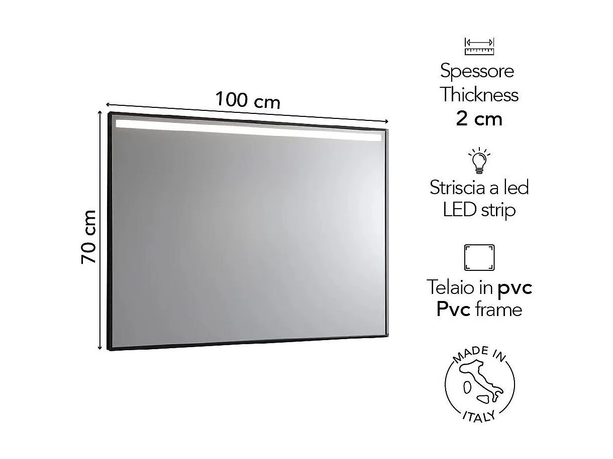 Miroir 100X70 Avec Bandeau Rétro-Éclairé Par Led