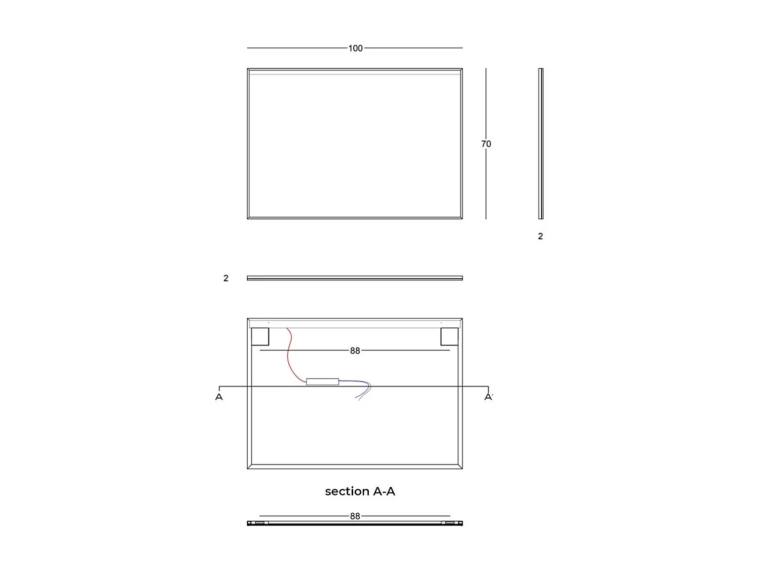 Miroir 100X70 Avec Bandeau Rétro-Éclairé Par Led