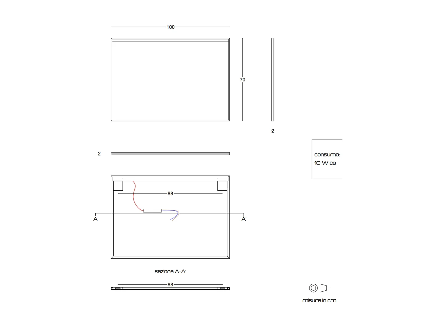 Miroir 100X70 Avec Bandeau Rétro-Éclairé Par Led