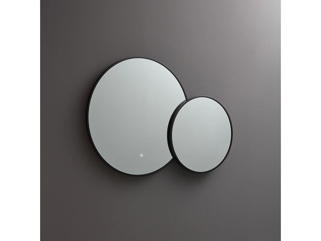Double Miroir Rond Avec Bord Noir Et Rétro-Éclairage Par Leds