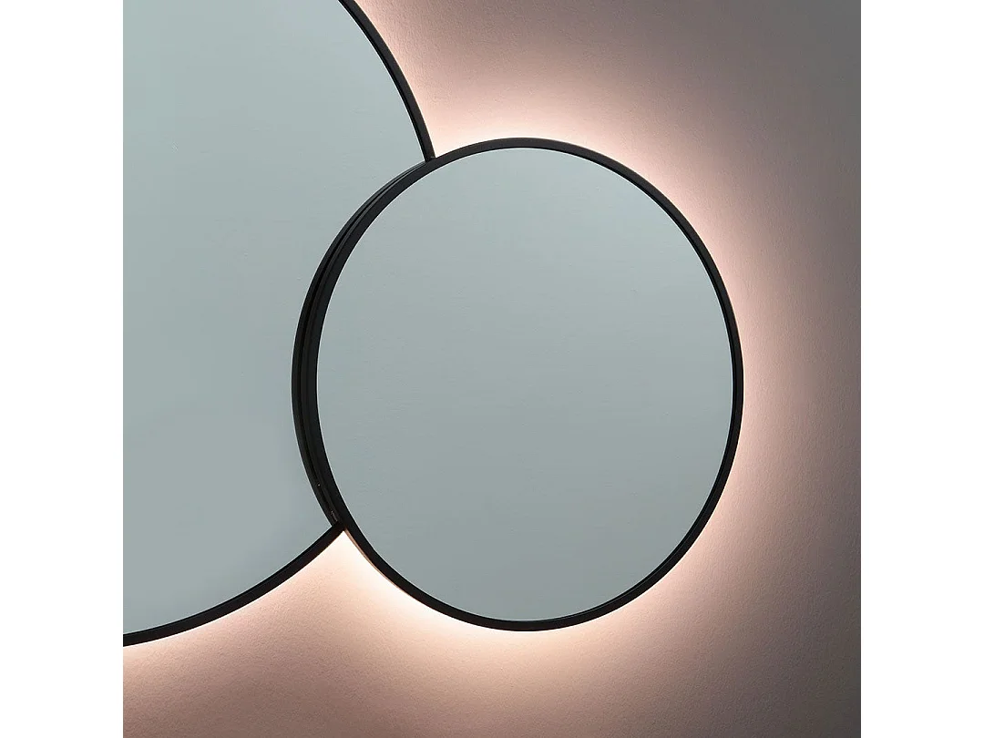 Double Miroir Rond Avec Bord Noir Et Rétro-Éclairage Par Leds