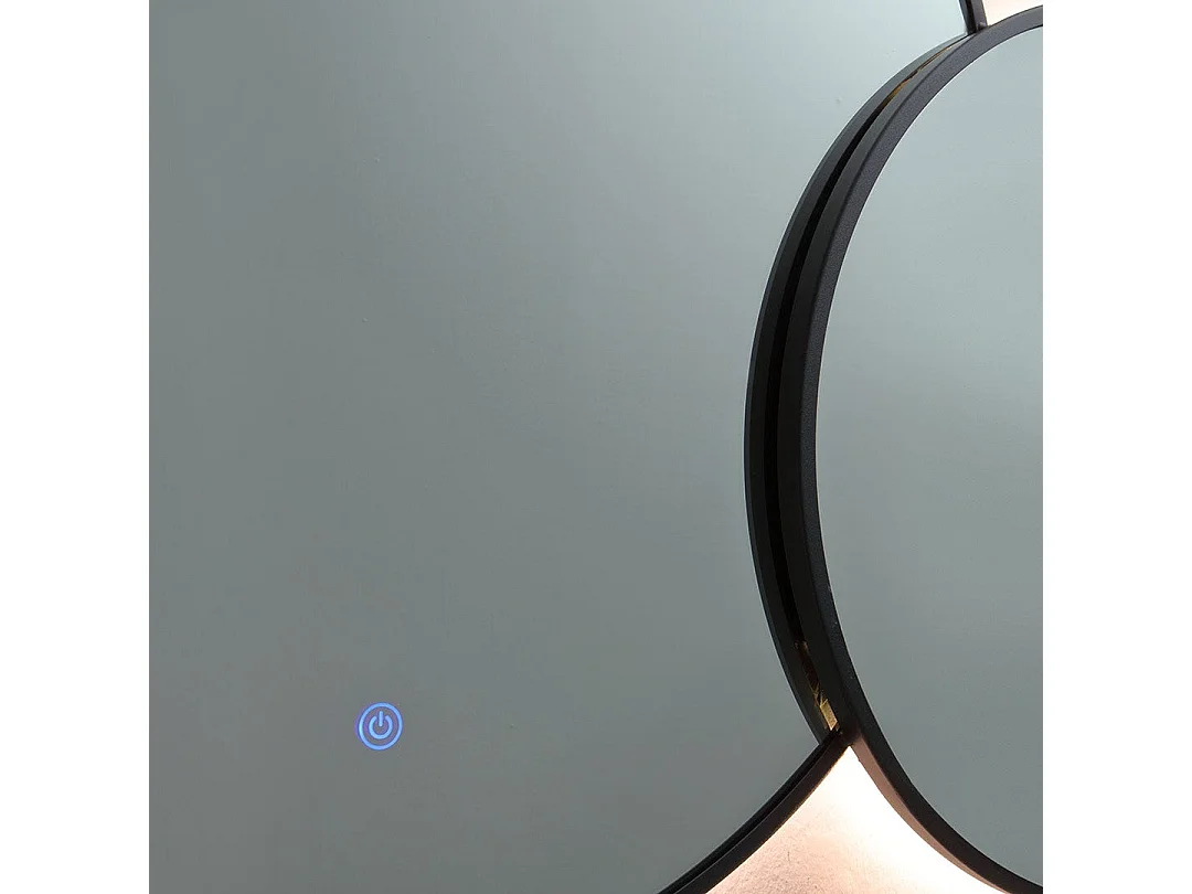 Double Miroir Rond Avec Bord Noir Et Rétro-Éclairage Par Leds