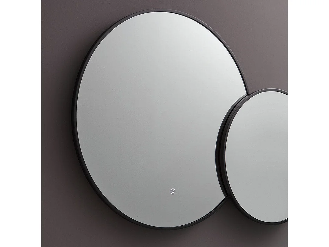 Double Miroir Rond Avec Bord Noir Et Rétro-Éclairage Par Leds