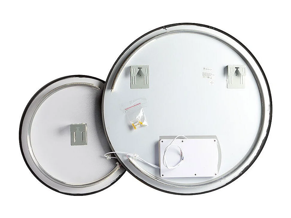 Double Miroir Rond Avec Bord Noir Et Rétro-Éclairage Par Leds