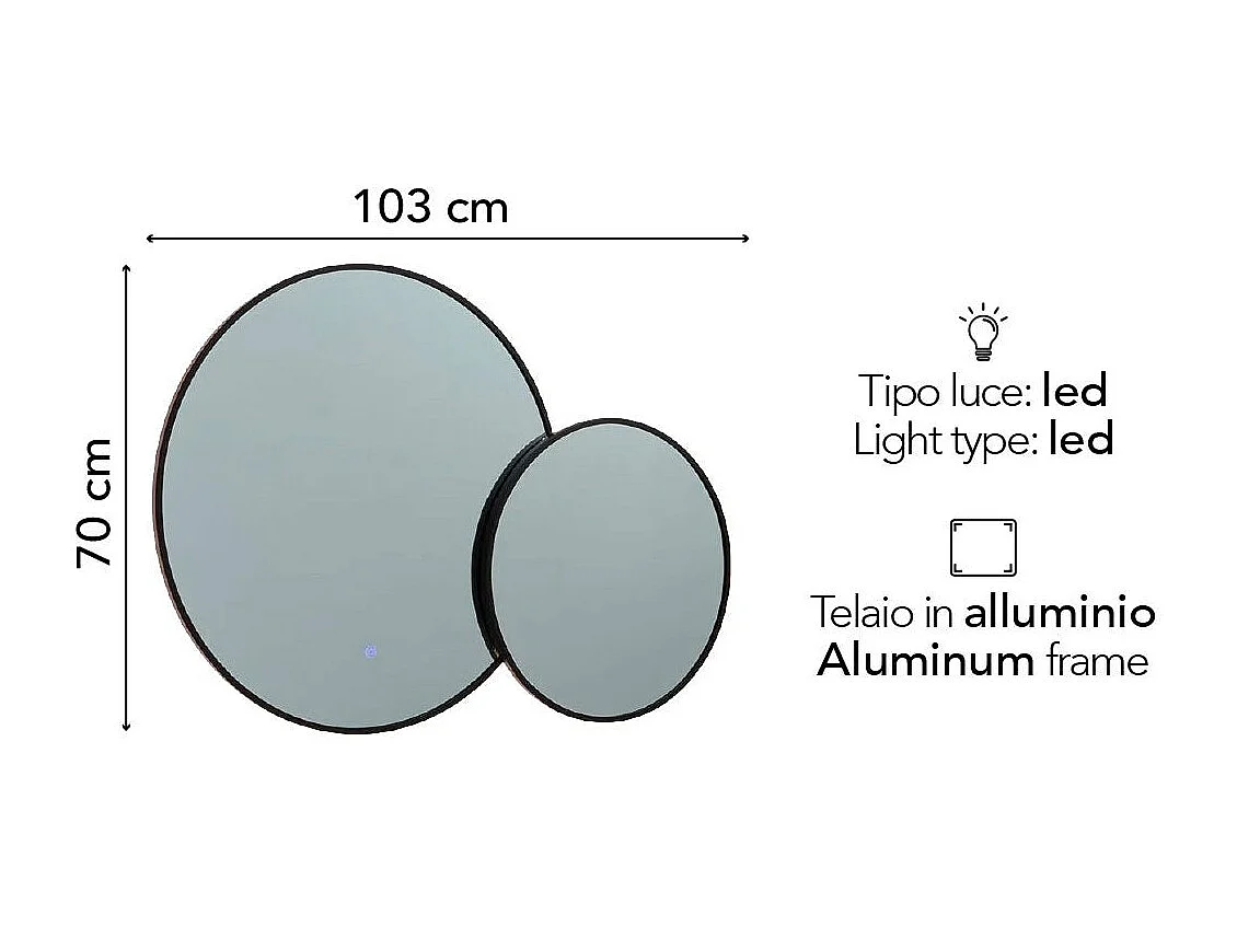 Double Miroir Rond Avec Bord Noir Et Rétro-Éclairage Par Leds