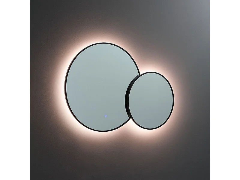 Double Miroir Rond Avec Bord Noir Et Rétro-Éclairage Par Leds