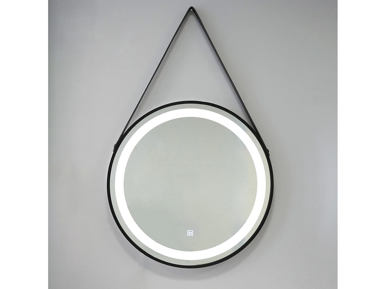Miroir À Led Arrondi Rétro-Éclairé 75Cm Avec Corniche Et Lacet Noir