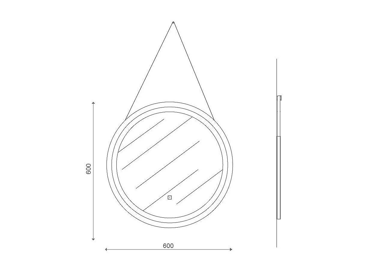 Miroir À Led Arrondi Rétro-Éclairé 75Cm Avec Corniche Et Lacet Noir