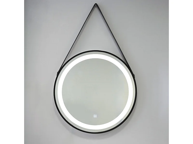 Miroir À Led Arrondi Rétro-Éclairé 75Cm Avec Corniche Et Lacet Noir