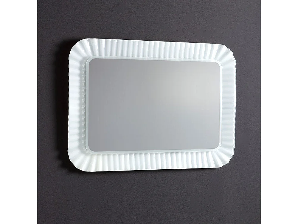 Miroir Avec Cadre En Verre Moulé Ondulé Blanc Et Éclairage À Led 94X68