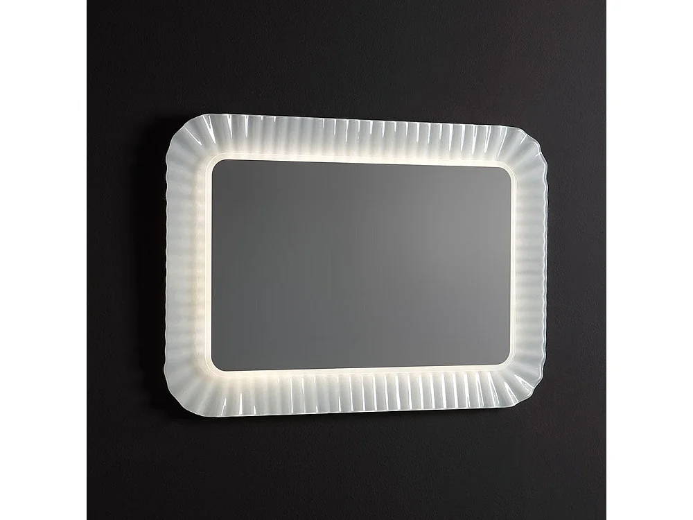 Miroir Avec Cadre En Verre Moulé Ondulé Blanc Et Éclairage À Led 94X68