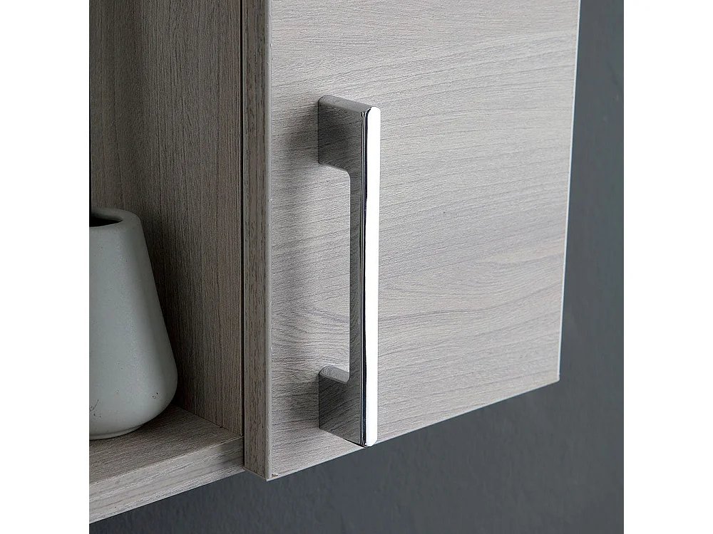 Miroir De Salle De Bain Avec Deux Meubles Hauts En Bois De Chêne Gris Et Led