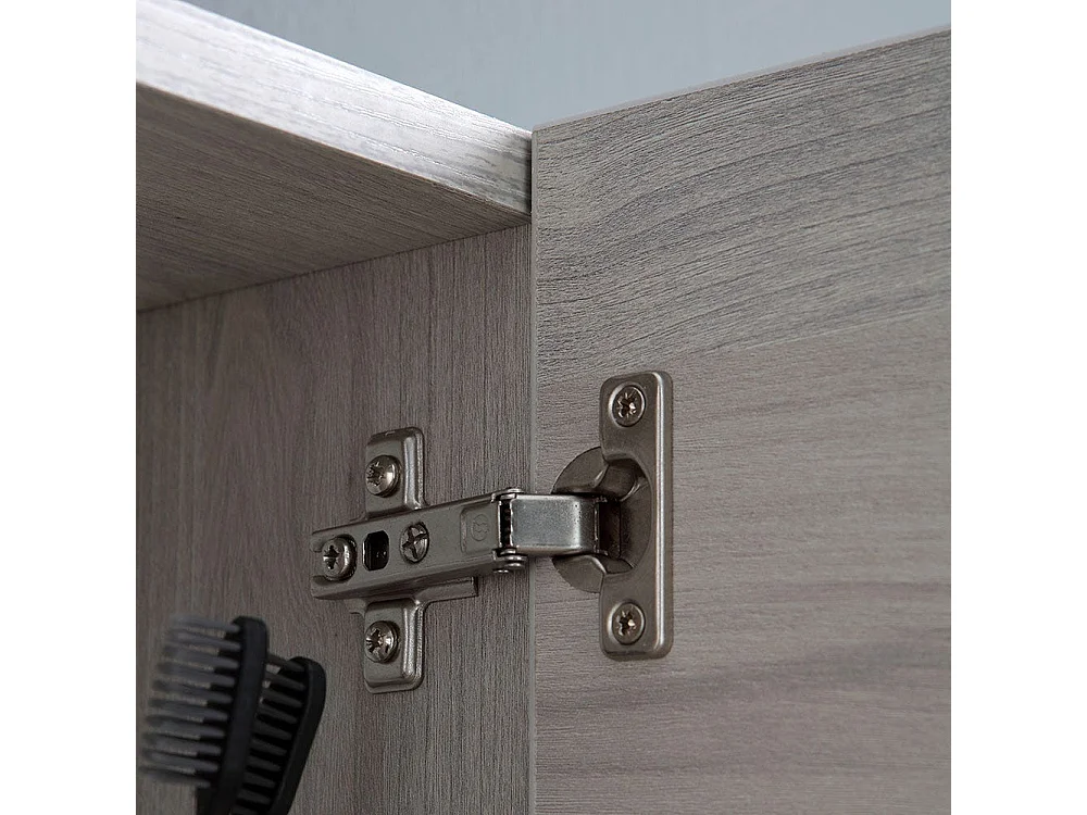 Miroir De Salle De Bain Avec Deux Meubles Hauts En Bois De Chêne Gris Et Led