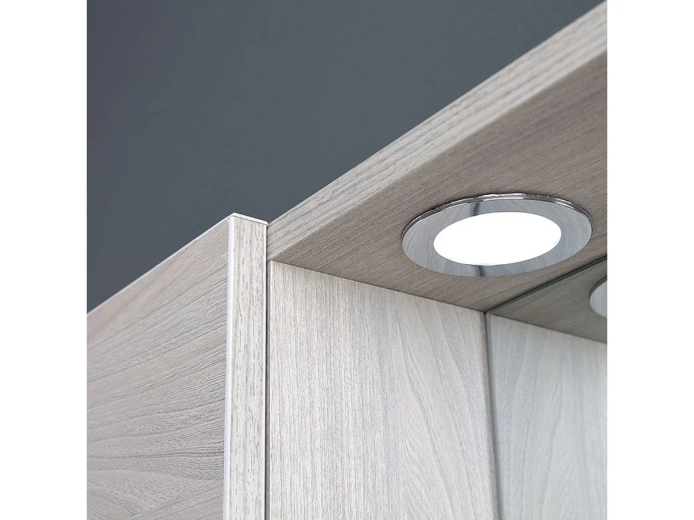 Miroir De Salle De Bain Avec Deux Meubles Hauts En Bois De Chêne Gris Et Led
