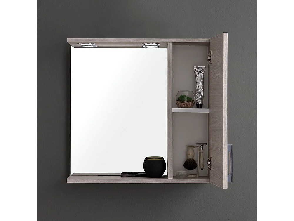 Miroir Avec Unité Murale En Chêne Gris Et Éclairage À Del