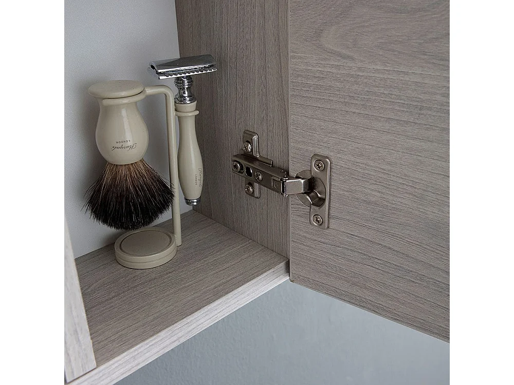 Miroir Avec Unité Murale En Chêne Gris Et Éclairage À Del