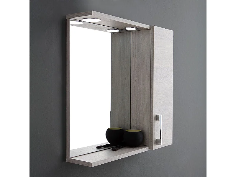 Miroir Avec Unité Murale En Chêne Gris Et Éclairage À Del