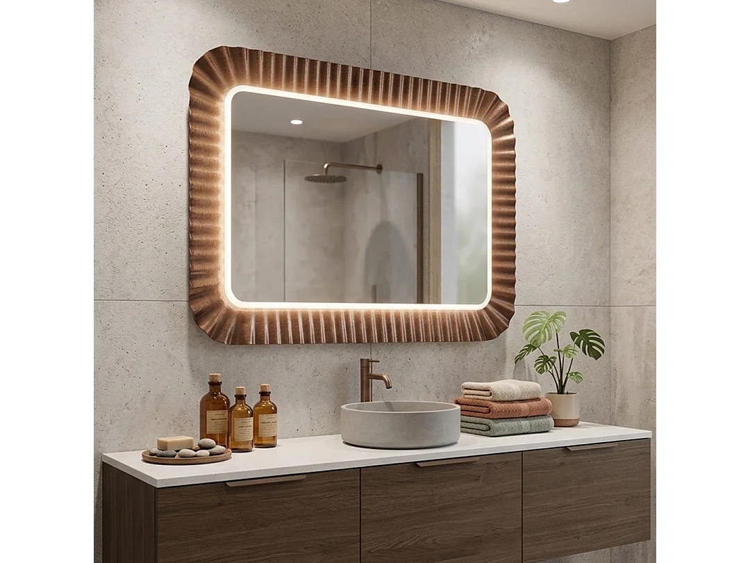 Miroir À Led Avec Cadre En Verre Ondulé Bronze 94X68