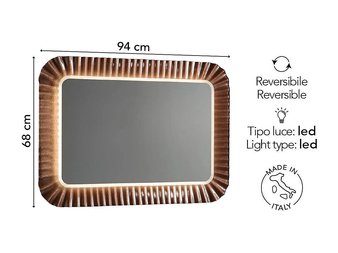 Miroir À Led Avec Cadre En Verre Ondulé Bronze 94X68