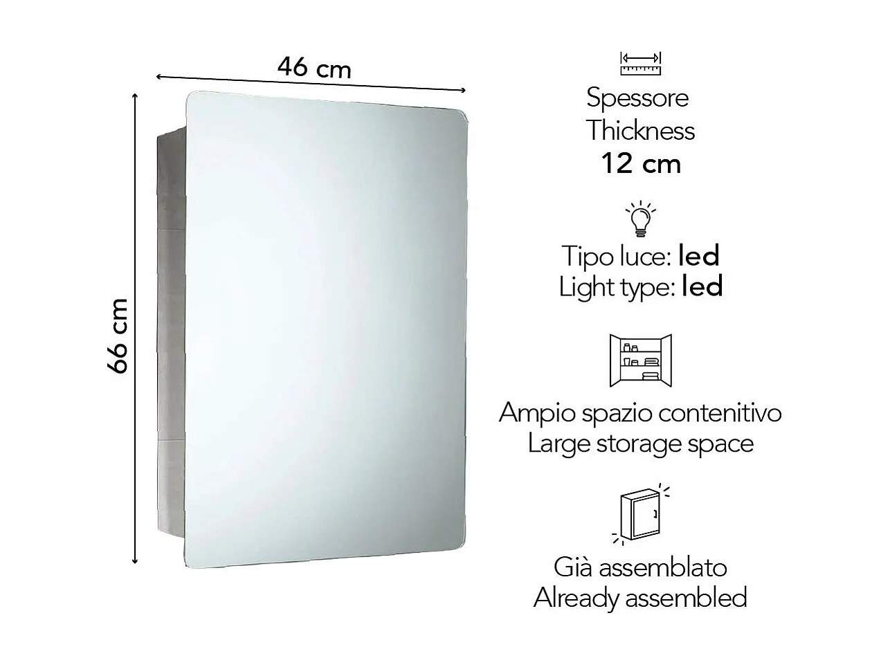 Miroir-Armoire De Salle De Bain Avec Porte Coulissante En Acier 46X66x12 Cm