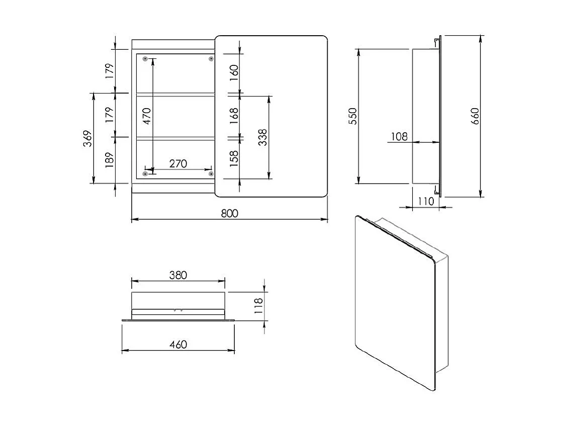 Miroir-Armoire De Salle De Bain Avec Porte Coulissante En Acier 46X66x12 Cm