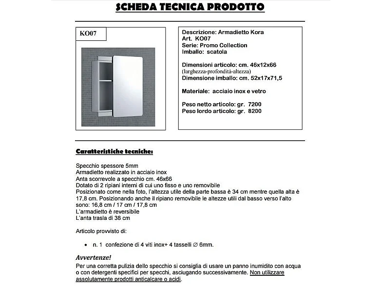 Miroir-Armoire De Salle De Bain Avec Porte Coulissante En Acier 46X66x12 Cm