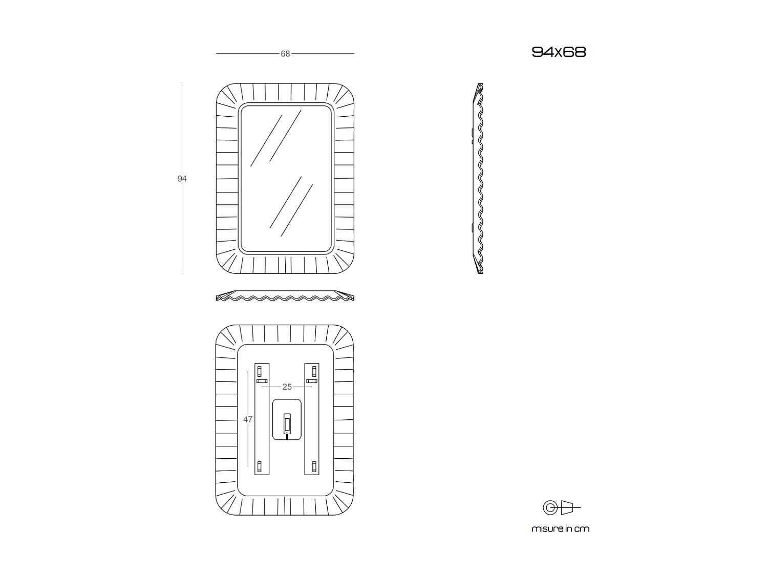 Miroir Avec Cadre En Verre Argenté, Lumière Led, Réversible 94X68