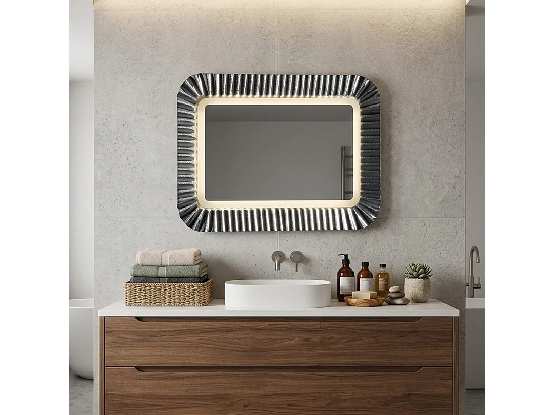 Miroir Avec Cadre En Verre Argenté, Lumière Led, Réversible 94X68