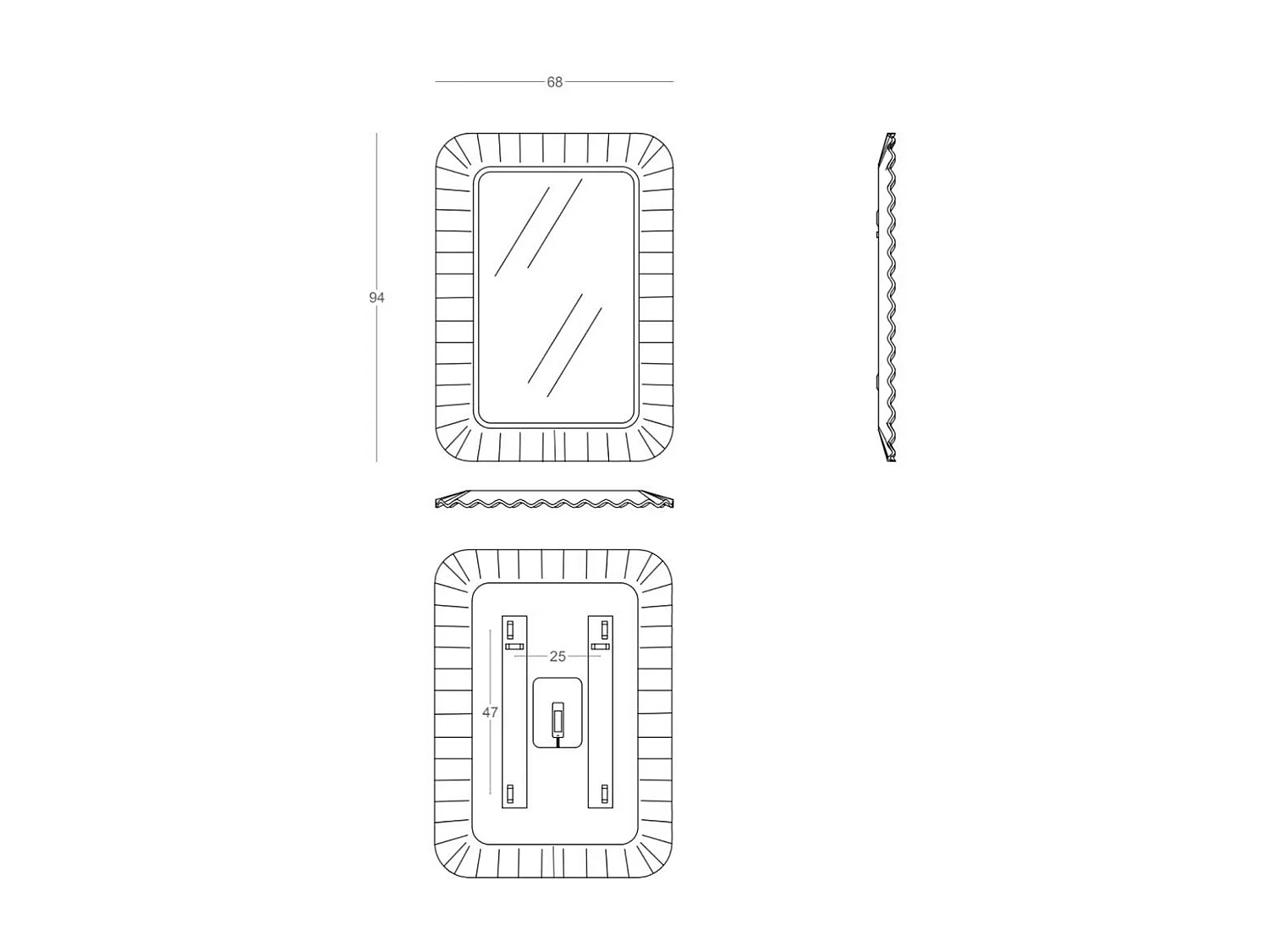 Miroir Avec Cadre En Verre Argenté, Lumière Led, Réversible 94X68