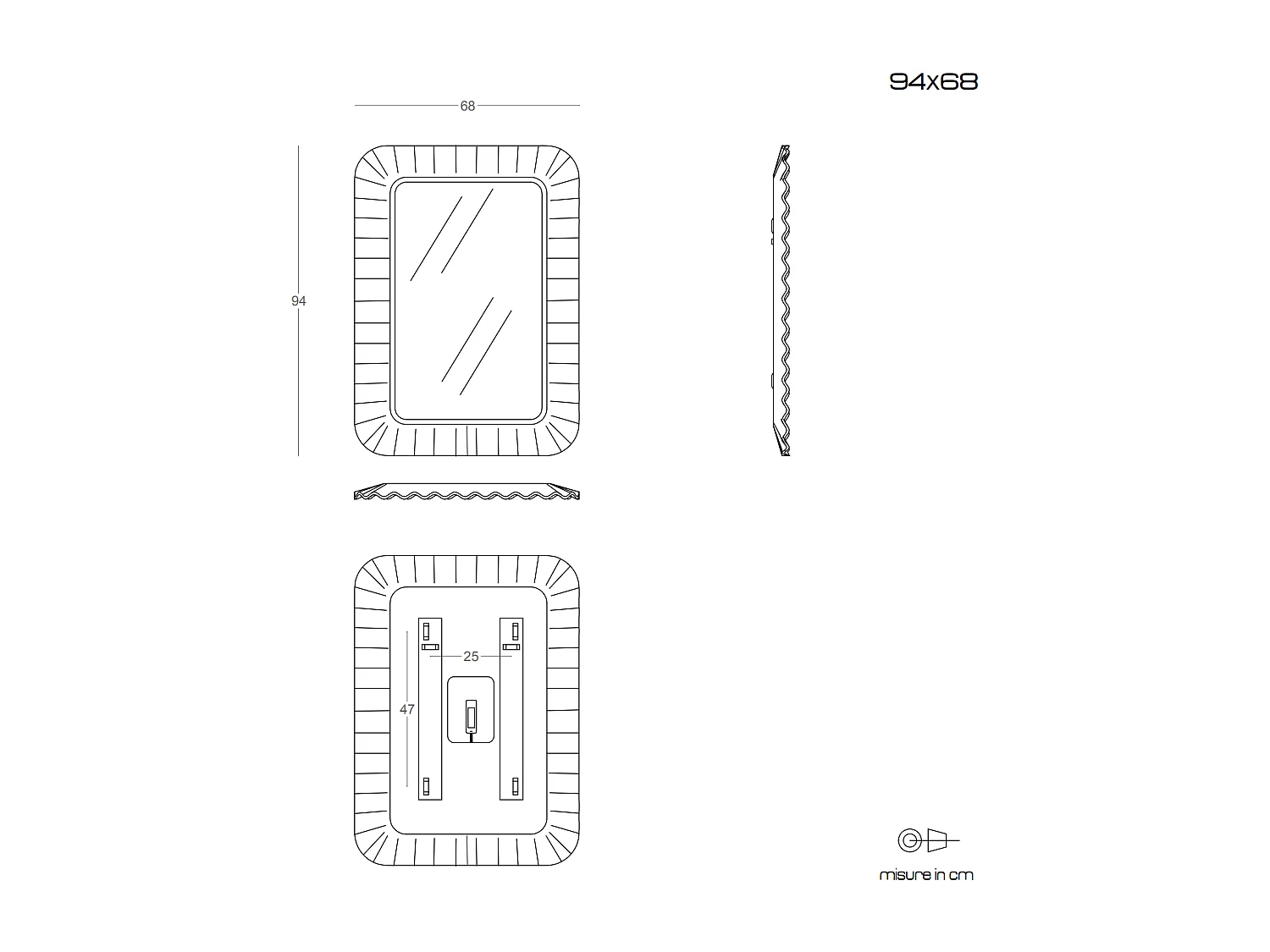 Miroir Avec Vitrine Noire Réversible 94X68
