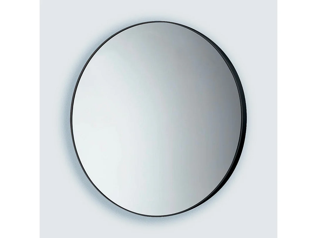 Miroir De Salle De Bain Arrondi 60Cm Avec Corniche En Résine Thermoplastique Noire