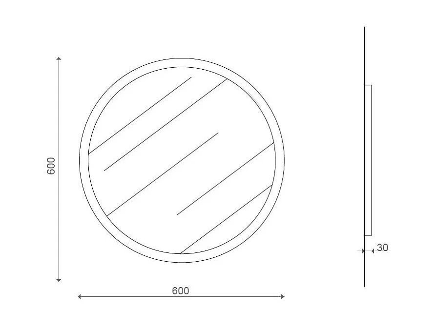 Miroir De Salle De Bain Arrondi 60Cm Avec Corniche En Résine Thermoplastique Noire