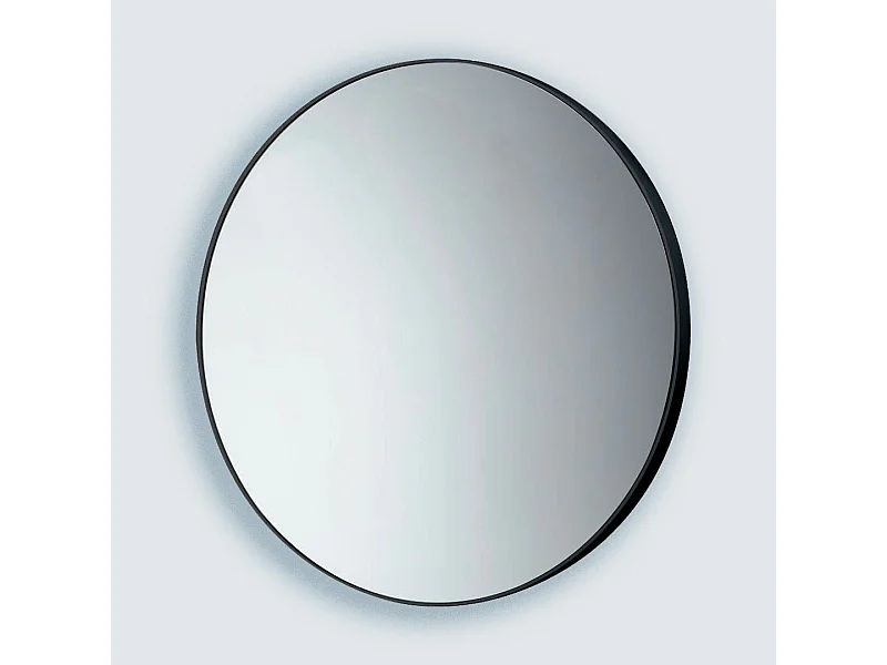 Miroir De Salle De Bain Arrondi 60Cm Avec Corniche En Résine Thermoplastique Noire