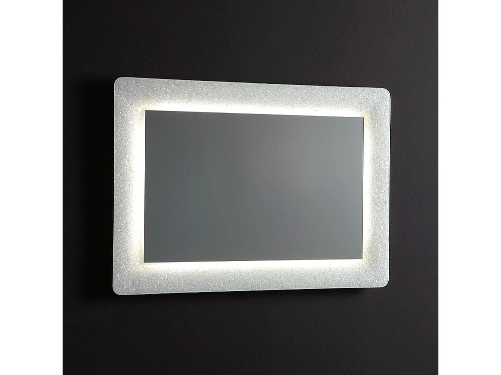 Miroir Blanc Encadré En Verre Fusionné Avec Grit Et Led 90X62