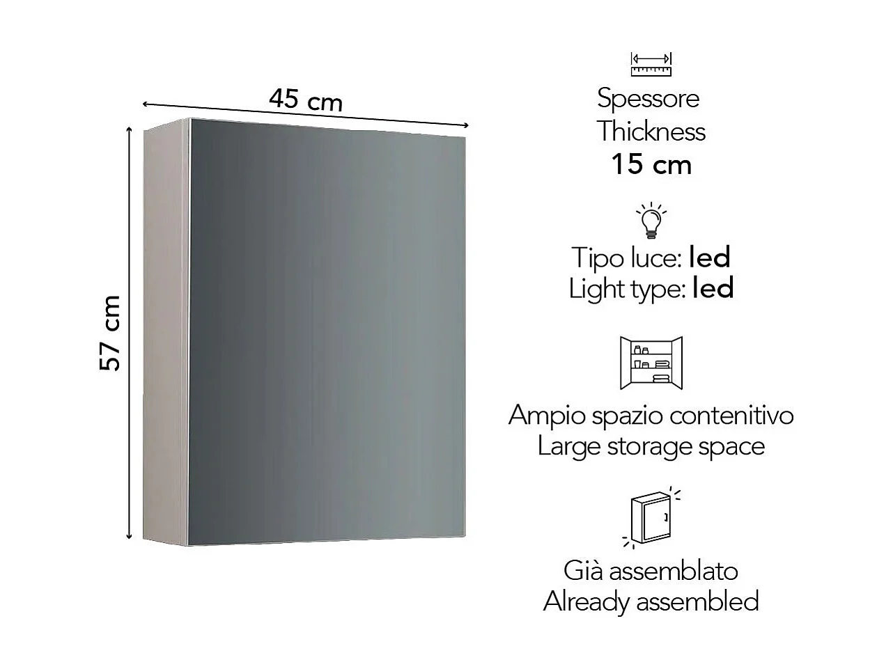 Miroir De Rangement Pour Salle De Bain Avec Une Porte Blanc 45 Cm