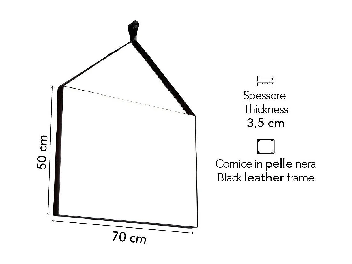 Miroir Rectangulaire 70X50 Cm Avec Cadre En Cuir Noir Pour Salle De Bains