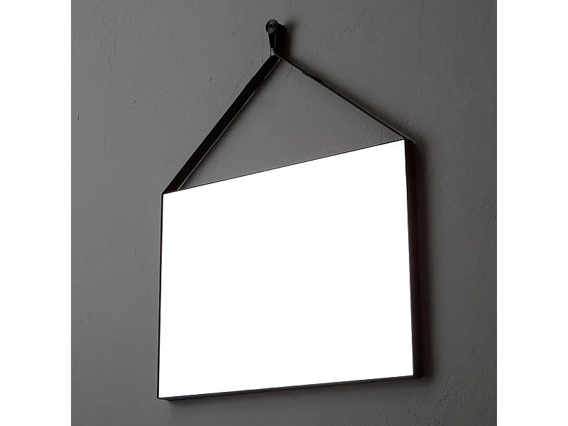 Miroir Rectangulaire 70X50 Cm Avec Cadre En Cuir Noir Pour Salle De Bains