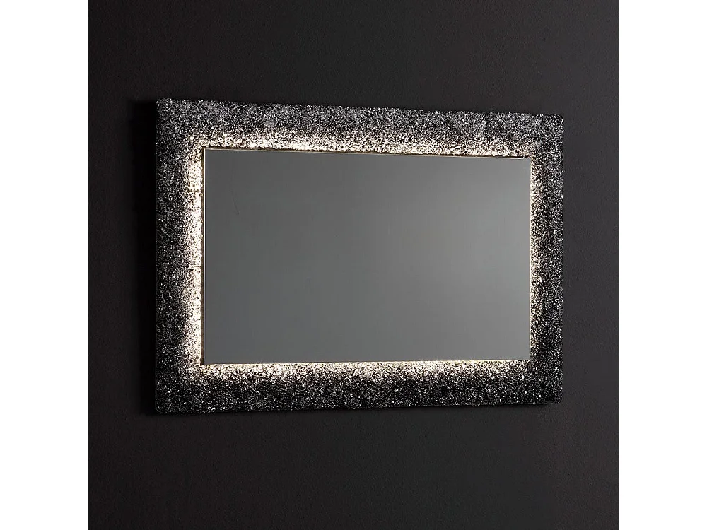 Miroir Noir 90X62 Rétro-Éclairé Par Led, Avec Cadre En Verre Et Gravier