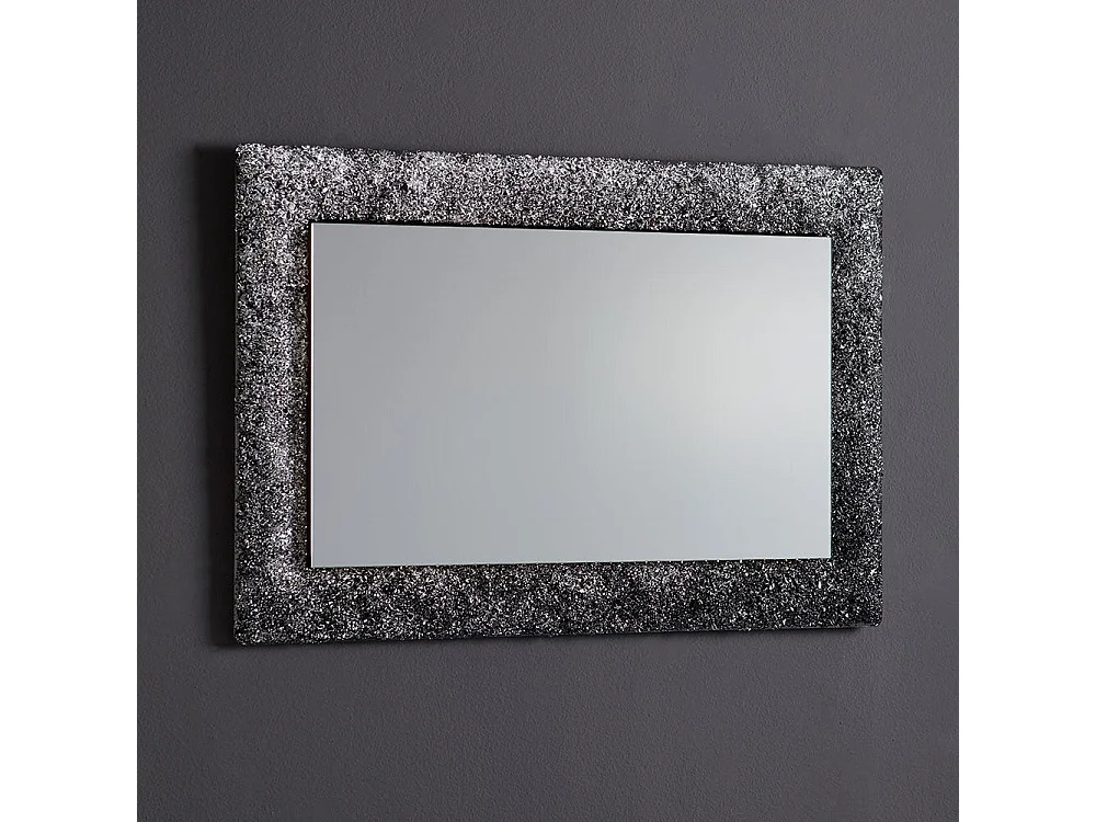 Miroir Noir 90X62 Rétro-Éclairé Par Led, Avec Cadre En Verre Et Gravier