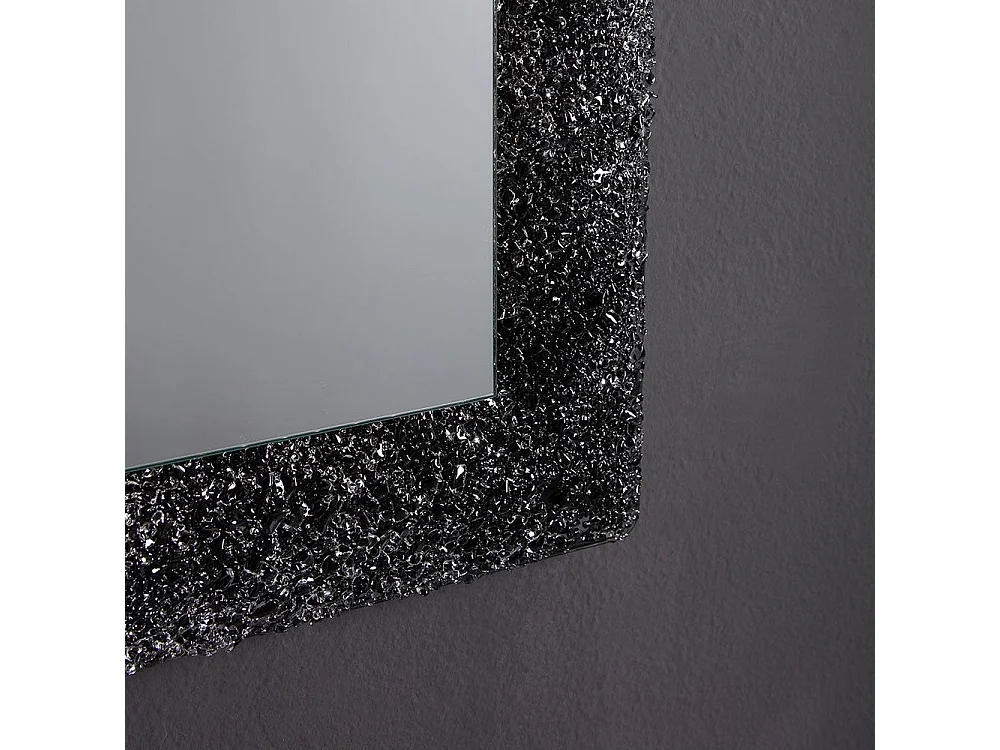 Miroir Noir 90X62 Rétro-Éclairé Par Led, Avec Cadre En Verre Et Gravier