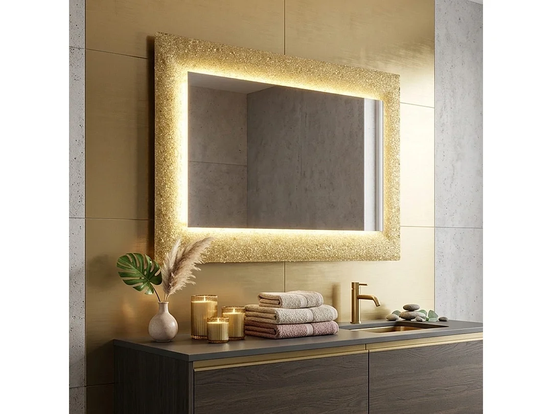 Miroir Avec Cadre En Verre Coulé Avec Grain D'or Réversible 90X62