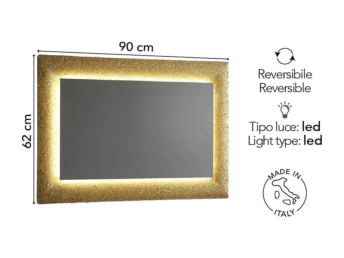Miroir Avec Cadre En Verre Coulé Avec Grain D'or Réversible 90X62