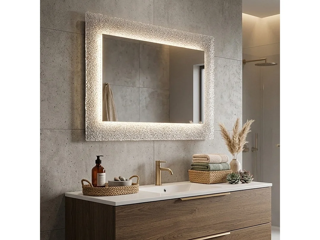 Miroir En Verre Fondu 90X62 Rétro-Éclairé Couleur Glace