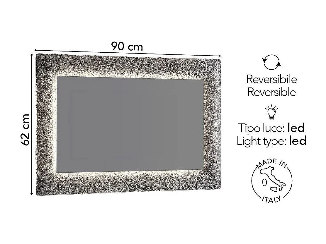 Miroir En Verre Fondu 90X62 Rétro-Éclairé Couleur Glace