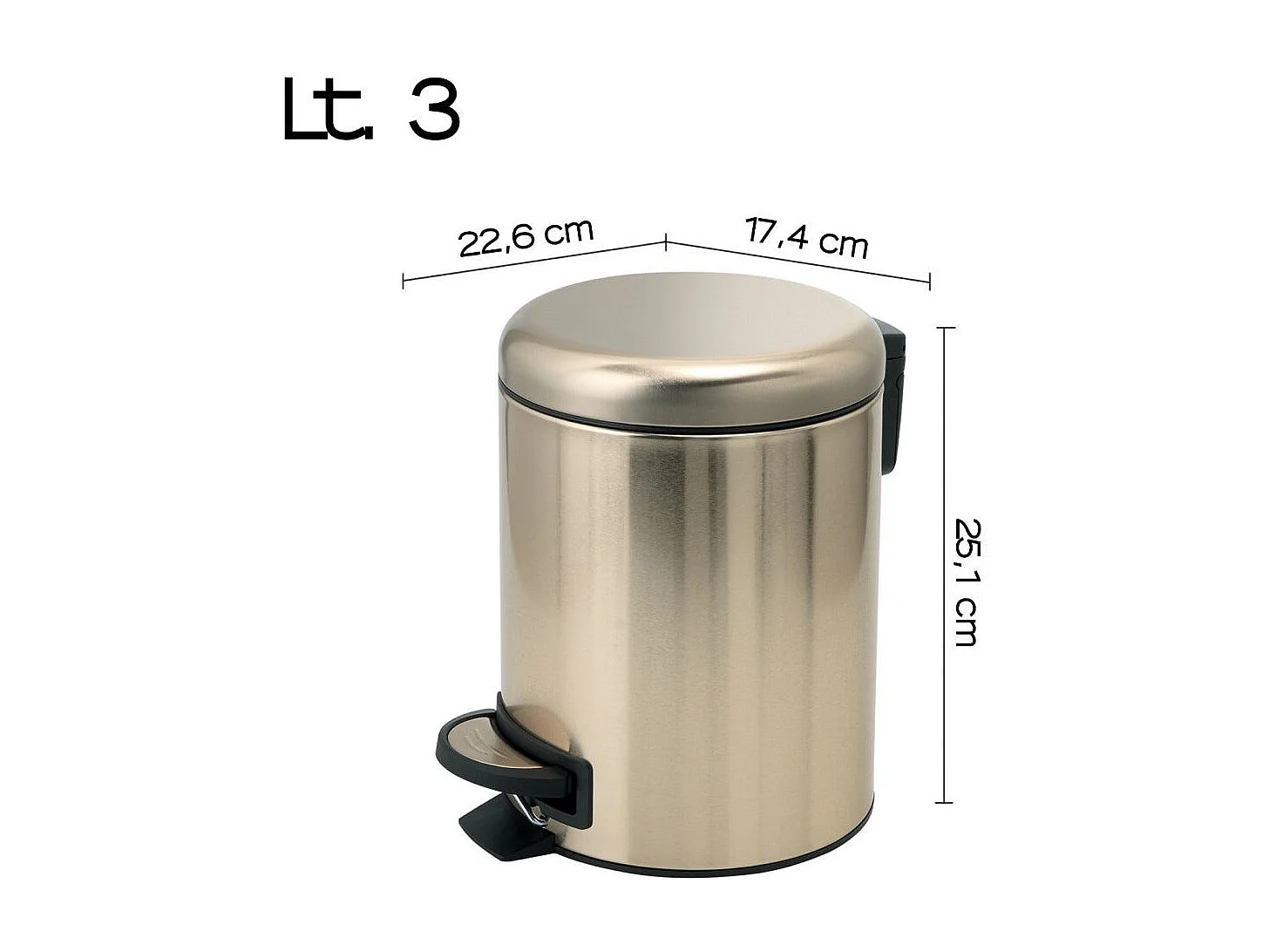 Poubelle De Salle De Bains Ronde En Acier Inoxydable À Fermeture Souple De 3 Litres | Papaya