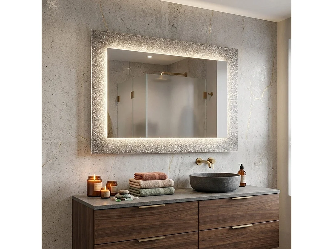 Miroir Avec Cadre Réversible En Perles De Verre Glacé 98X70