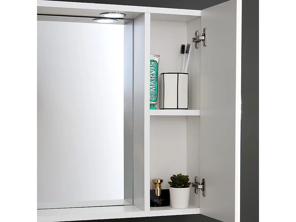 Miroir De Salle De Bain Blanc De 58 Cm, Armoire Murale Avec Porte En Aluminium Et Spots À Led