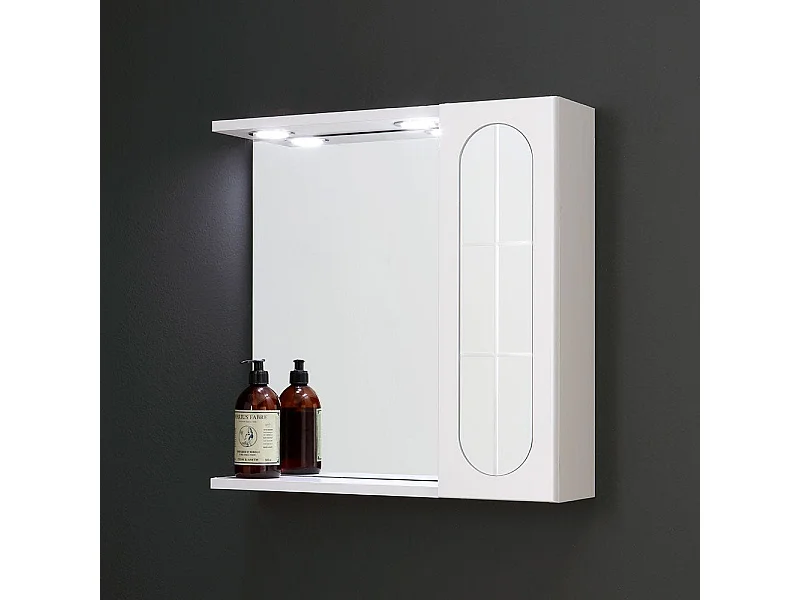 Miroir De Salle De Bain Blanc De 58 Cm, Armoire Murale Avec Porte En Aluminium Et Spots À Led