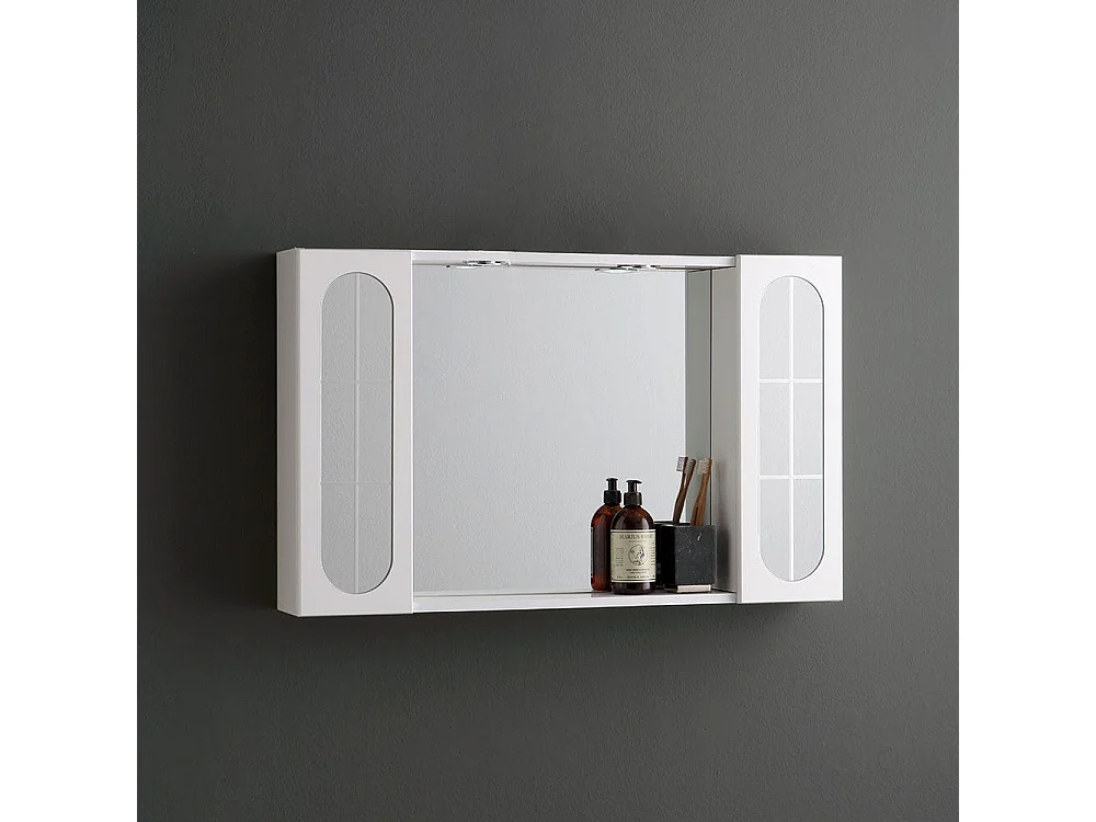 Container Salle De Bain Miroir 92Cm 2 Meubles Muraux Avec Porte Miroir Et Lumière Led