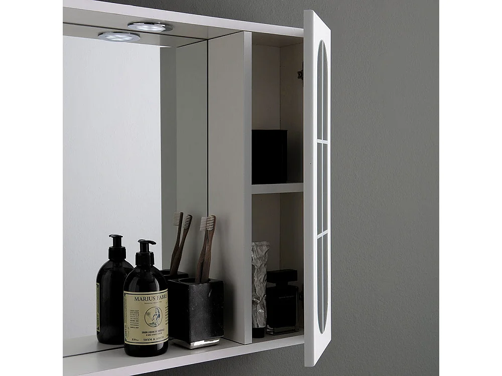 Container Salle De Bain Miroir 92Cm 2 Meubles Muraux Avec Porte Miroir Et Lumière Led